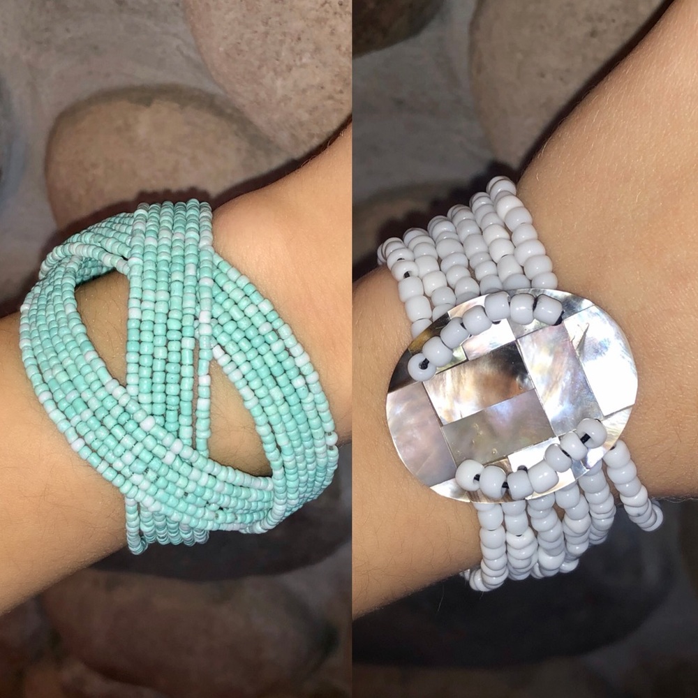 2 Handmade Stone/Seashell Bracelets